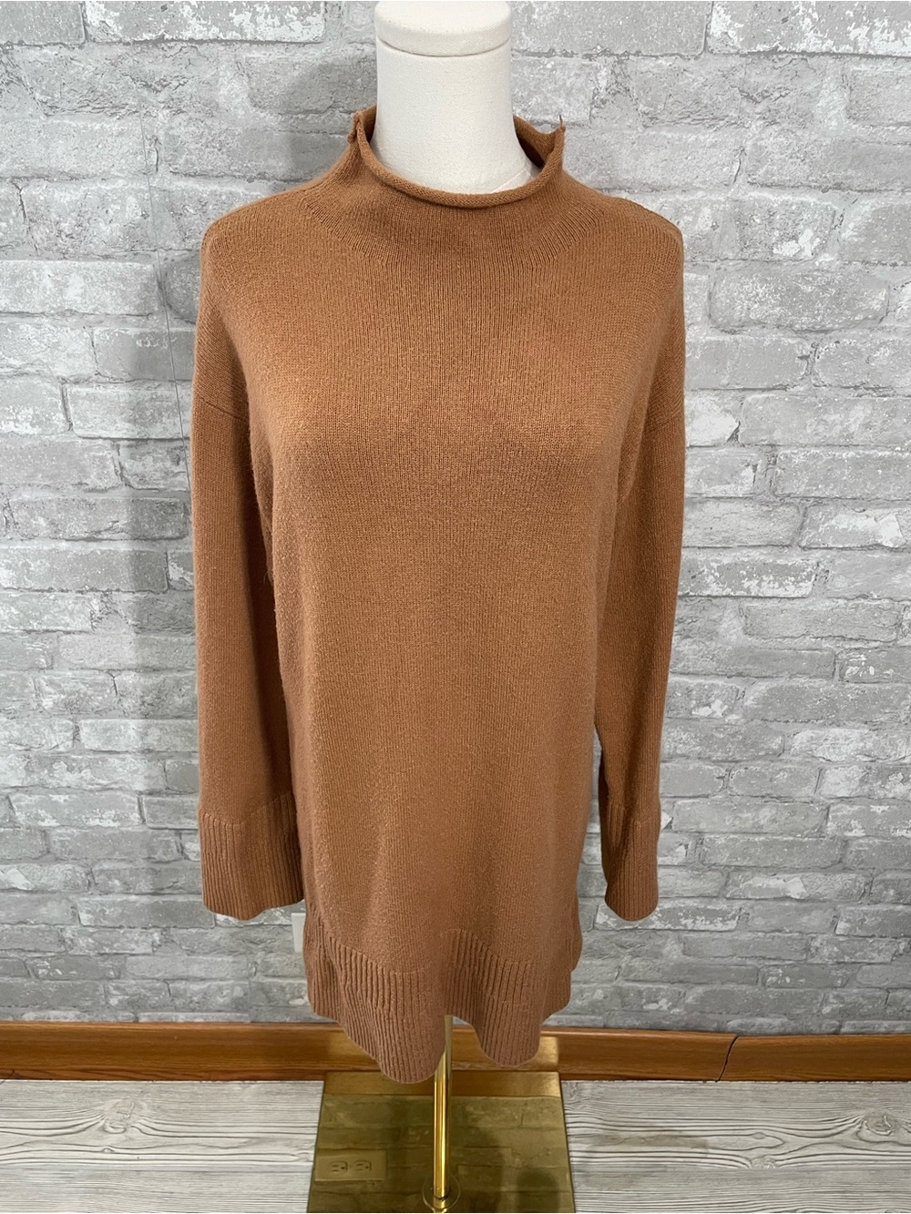 Moth Camel Brown Mock Neck Sweater